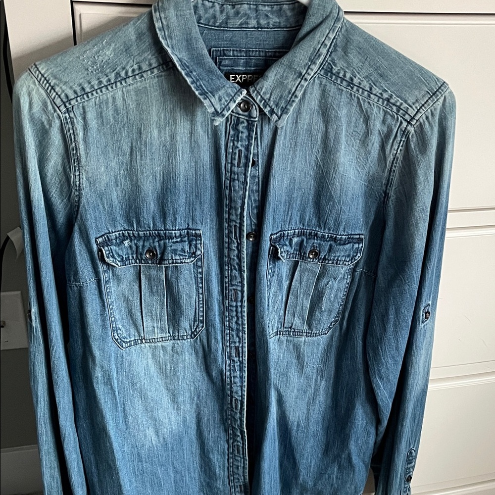 Express Women’s Light Blue Denim Shirt Jacket